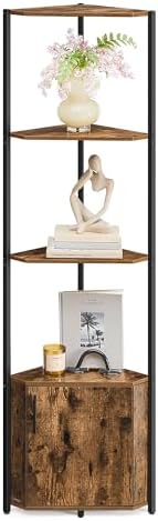 VASAGLE Corner Shelf with Cabinet, 5-Tier Freestanding Bookshelf