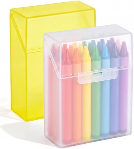 Clabby 2 Pcs Clear Plastic Crayon Boxes Hold 24 Count, Yellow,Clear