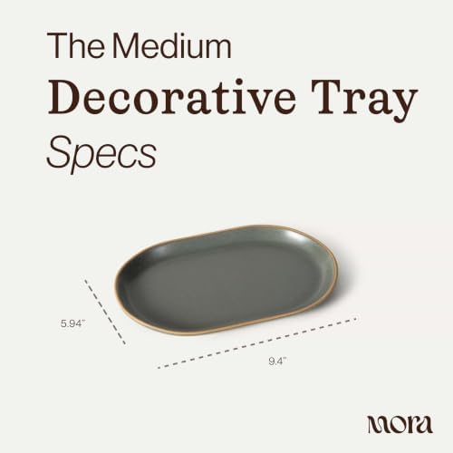 Mora Ceramic Decorative Tray - 9.4in Dish for Jewelry, Perfume, Makeup, Accessories, Candle, in the Bathroom Vanity, Bed