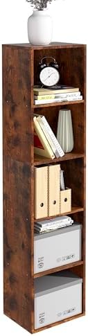 5-Tier Wooden Cube Storage Organizer, 52 Inch Tall Bookcase & Display Shelf with 5 Open Cubes, Freestanding DIY Closet S