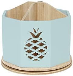 Spinning Desktop Stationary Organizer – Decorative Wooden Rotating Pen and Pencil Cup – Desk and Table Top Office Supplies Station - by Designstyles (Sky Blue Pineapple Cutout)