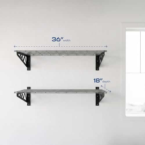 MonsterRax 18x36 White Garage Wall Shelf 2-Pack, 500lb, Hammertone