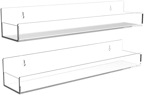 2-Pack Acrylic Spice Rack 15 Inch Wall Mount with Removable Guards