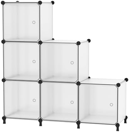 6Cube Storage Organizer Modular Stackable with Doors Frosted White