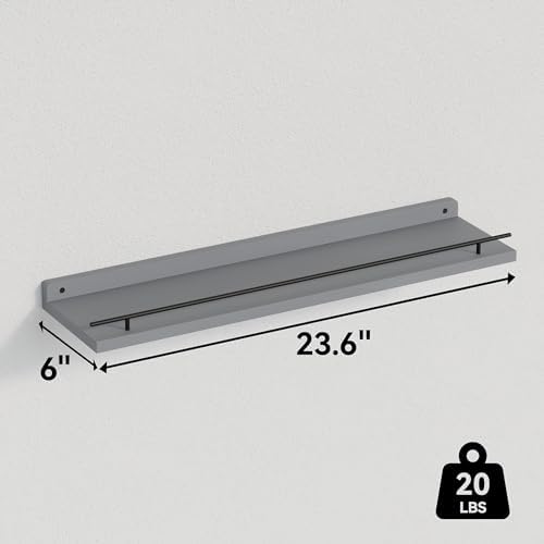 WOPITUES Floating Shelves 24 inch for Wall Decor Set of 3, Grey