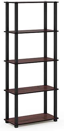 Furinno Turn-N-Tube 5-Tier Multipurpose Shelf / Display Rack / Storage Shelf / Bookshelf, Square Tubes, Dark Cherry/Blac