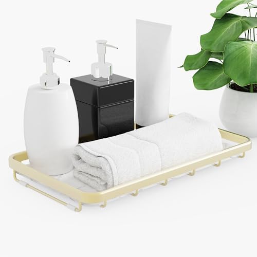 Counter Organizer for Bathroom, Kitchen or Coffee Bar, Metal Shelf with Faux Marble, Vanity Countertop Makeup Storage, D