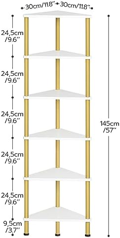 HOOBRO Corner Shelf Stand, Industrial 6-Tier Wall Corner Bookshelf with Metal Frame, Plant Display Shelf, Bookcase for S