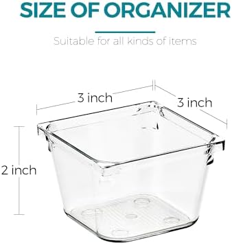 6 Pack Drawer Organizers, 3"X 3" Clear Acrylic Storage Bins
