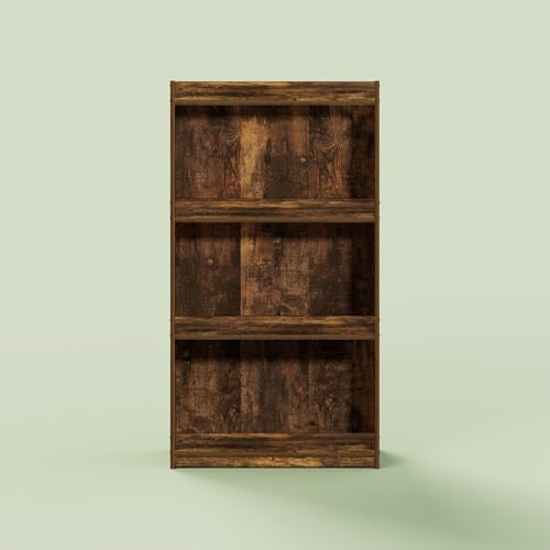 Hagen 3-Tier Bookshelf, 40 Inch Tall Bookcase, for Home Office, Study, Living Room, Rustic Brown