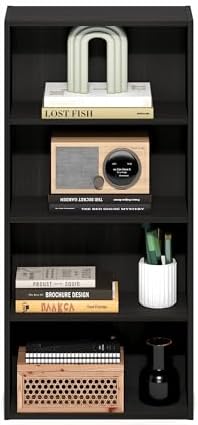 Furinno Basic Book Shelf, 4-Tier Bookcase with Open Shelf, Bookshelf, Cube Storage Organizer, 7 x 17 x 35, for Living Ro