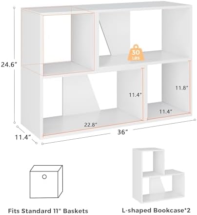 MapleGrace 6 Cube Storage Organizer, Wooden Storage Shelves Bookcase with Back Panels, Stackable Display Bookshelf for L