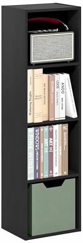 Furinno PASIR Book Shelf, 4-Tier Bookcase, Modern Standing Bookshelf, Open Storage Shelf, 9 x 12 x 42 Inches, for Home O