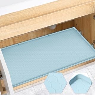 Waterproof Under Sink Mat 22" x 19", Silicone Cabinet Liner, Rubber Protector for Kitchen and Bathroom, Keeps Cabinets Clean, Dry, and Organized (Light Blue)