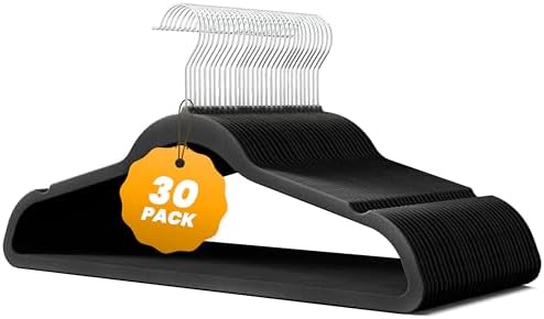 Simple Deluxe 30 Packs Heavy Duty Velvet Hangers, Space Saving Felt Hangers, Heavy Duty Clothes Hangers with 360° Rotatable Hook for Coats, Pants, Black