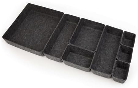 Three by Three Seattle Recycled Felt Storage Bins, Set of 8 (Charcoal)