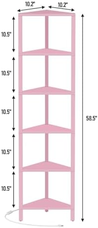 TUTOTAK Corner Shelf with LED Light, 6-Tier Corner Bookshelf
