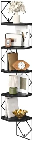 CHOEZON 5-Tier Corner Shelf, Floating Shelf, Wall-Mounted Storage Shelf, Wall Decor, Narrow Corner Bookshelf, for Living