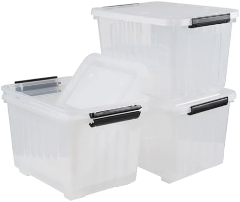 Wekioger 4 Pack Plastic Storage Box on Wheels, 32 Quart Latch Container Bin