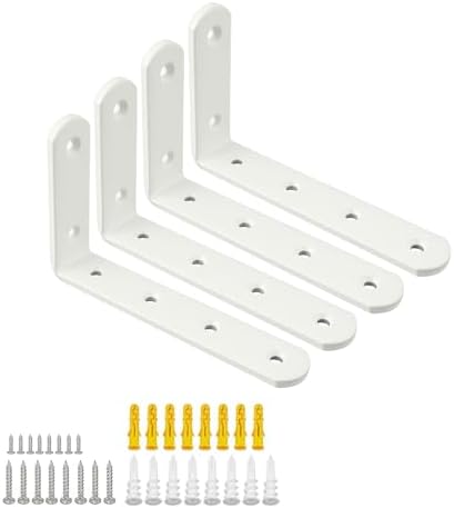 Mooche White Shelf Brackets, Heavy Duty Floating Shelf Bracket for Wood Shelves, Wall Mounted Metal L Brackets, Wall She