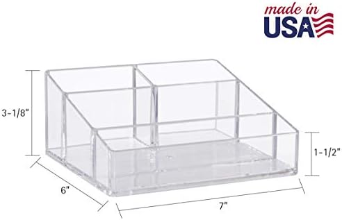STORi Clear Plastic Small Countertop Vanity Makeup Organizer, Compact Rectangular 4-Compartment Holder for Brushes, Eyes