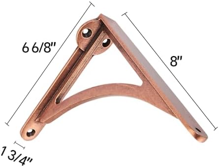 Khtumeware 100% Solid Brass Decorative Shelf Brackets, 8-inch Wall-Mounted Shelving Brackets, 2-Pack Antique Copper Vint