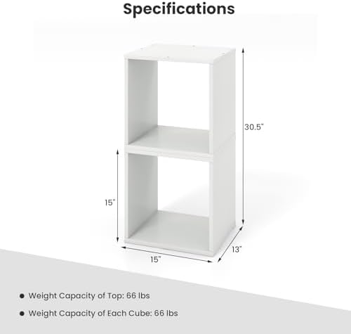 Giantex 4 Cube Bookshelf Organizer, 2-Tier Stackable Cube Storage Organizer, Small Wooden Open Book Shelf with Anti-topp