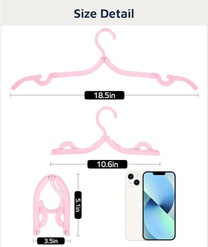 20 Pcs Travel Hangers, Cruise Ship Essentials Foldable Hangers Plastic Travel Essentials, Portable Cruises Must Haves 2026 for Suitcase, RV Camping Airplane Europe Vacation Essential, Pink