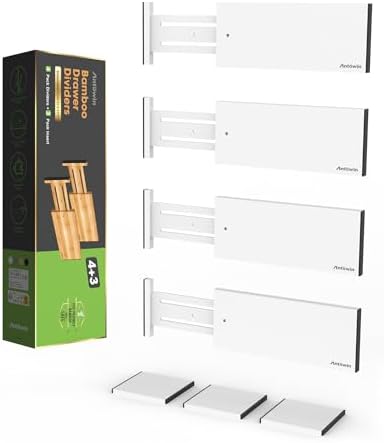 ANTOWIN 4 Pack Expandable Drawer Dividers, 4.7'' High, Extend from 12.2'' to 17.7'', Bamboo Dresser Drawer Organizers Se