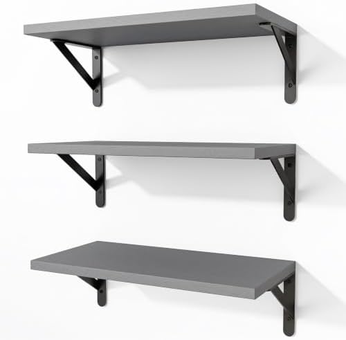 Fixwal Wall Floating Shelves for Home Decor (Grey, Set of 3, 16.5 Inch)
