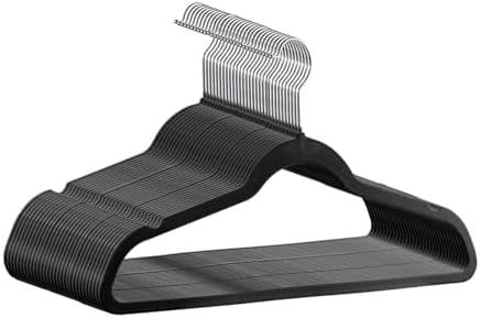 Premium Velvet Hangers 30 Pack, Non-Slip Suit Clothes Hangers, 360 Degree Swivel Hooks and Slim Profile to Maximize Closet Space Black/Silver
