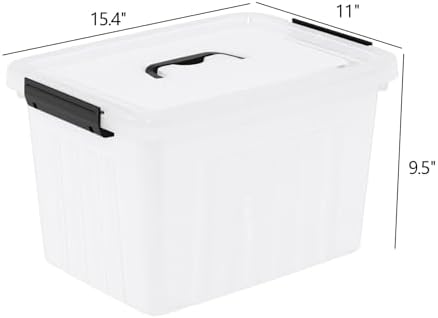 Plastic Storage Boxes with Lids, 4 Pack 20L Clear Bins
