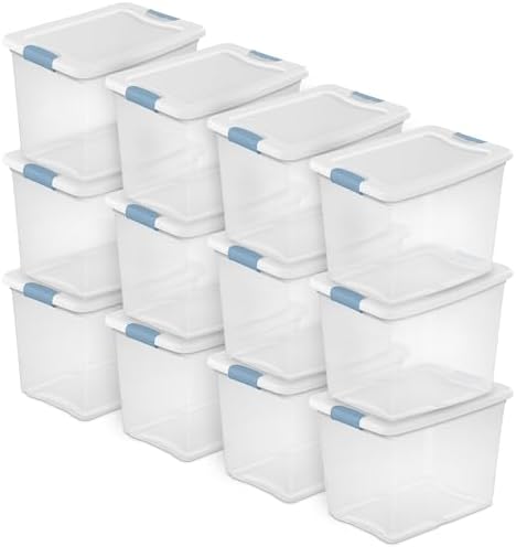 Sterilite Latching Box with Lids for Home and Office, 25 Quart, 12-Pack