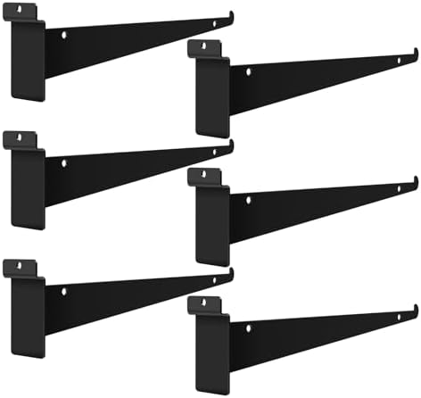 12 Inch SlatWall Shelf Brackets with Lip, Black, 6 Pack