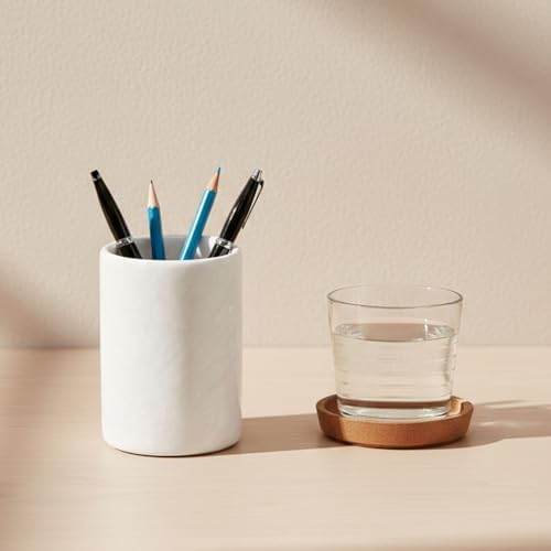 Radicaln Marble Pen Holder For Desk 4" Inches White Handmade Marker & Pen Holder for Desk Organizer, Ideal Marble Toothbrush Holder & Pencil Holder For Home Decor