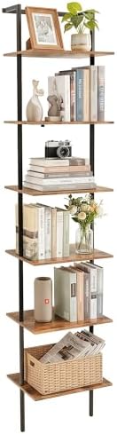 6-Tier Wall Mounted Ladder Shelf, Rustic Brown, 77" H