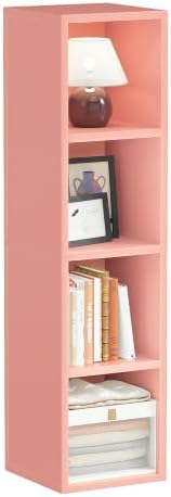 ALISENED 45.6" Tall Narrow Bookshelf,4 Shelf Wooden Corner Bookcase,Modern Skinny Cubes Storage Organizer Display Shelvi