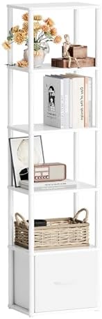 6-Tier Bookshelf Organizer, Narrow Bookcase,Tall Skinny Bookshelves, Standing Ladder Shelf with Drawer, Small Book Shelf