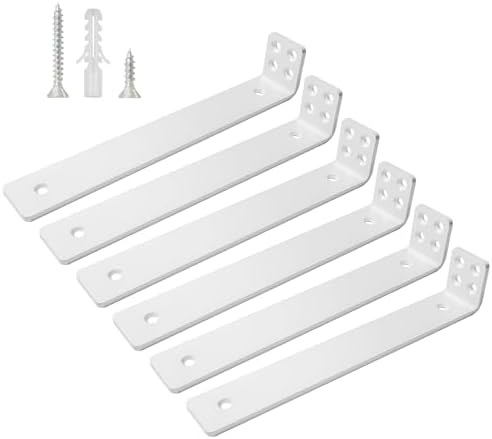 Shelf Brackets 10 inch, Heavy Duty Shelf Bracket 6 Pack L Brackets White Metal Wall Bracket for Shelves Support Bracket 