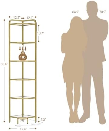 Hzuaneri Corner Shelf with LED Lighting, 6-Tier Glass Bookshelf