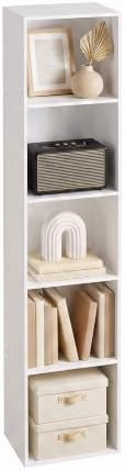 5 Cube Storage Organizer, 5 Tier Narrow Bookshelf, White Cube Shelf