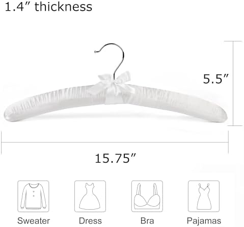 Pure White Satin Padded Sweater Hangers 10 Pack, Blouse Hanger with Thick & Soft Foam for Bridal Wedding Dress Lingerie,