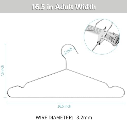 Stainless Steel Metal Hangers, 50 Pack, 16.5 Inch, 15 lb Capacity