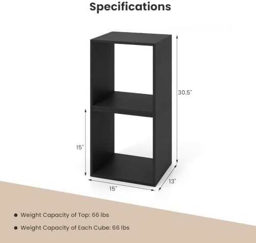 GIANTEX 2 Cube Bookshelf, 2-Tier Stackable Cube Storage Organizer (1,Black)