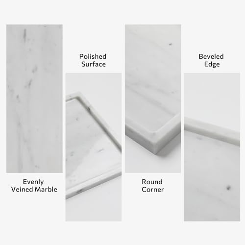 Carrara White Marble Tray, 12 Inch Marble Vanity Tray for Bathroom Countertop Dresser, Decor for Trinket Perfume Jewelry