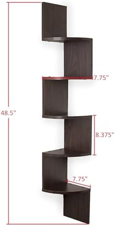 Danya B. XF11035W Large Decorative 5-Tier Corner Floating Wall Mount Display Shelving Unit - White