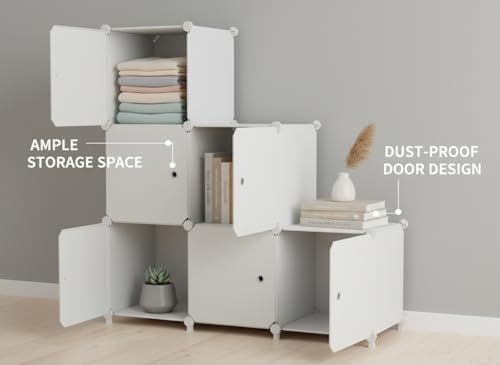 6Cube Storage Organizer Modular Stackable with Doors White