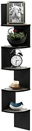 Furinno Rossi 5-Tier Corner Floating Book Shelves for Wall, French Oak