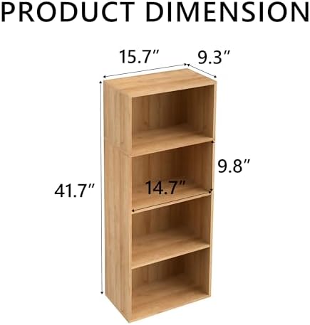 Wooden 4 Cube Storage Organizer, 4 Tier Tall Modern Bookshelf Freestanding Storage Display Organizer, Versatile Cubes Sh