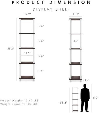 Homes: Inside + Out Apexa Modern 5-Tier Narrow Shelving Units, Collectibles Display Shelves, Easy Assembly Standing Shel